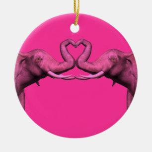 Ornamento De Cerâmica Elefantes Rosa