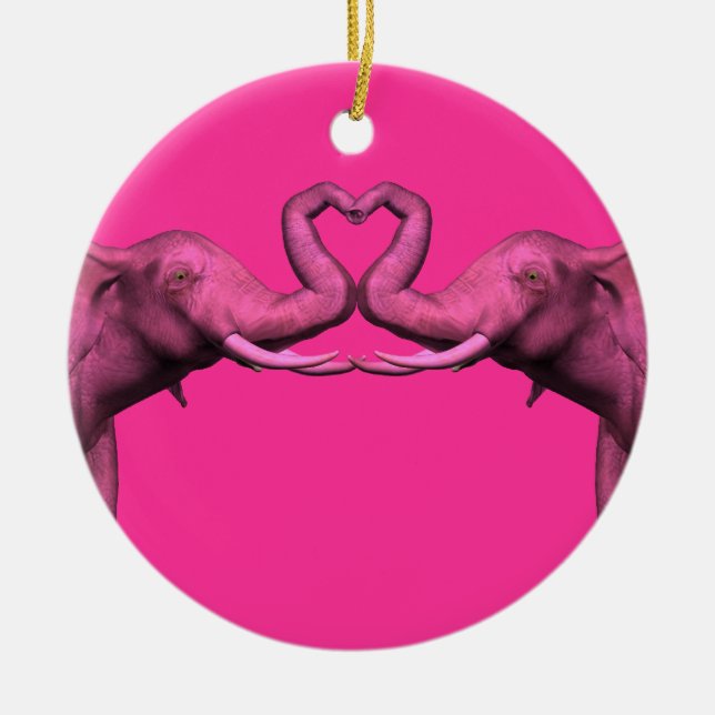 Ornamento De Cerâmica Elefantes Rosa (Frente)