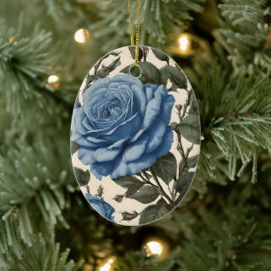 Ornamento De Cerâmica Elegância Azul: Vintage Rosas Provinciais em Bloom