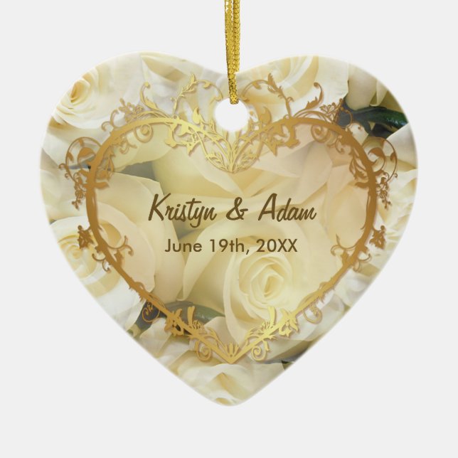 Ornamento De Cerâmica Elegância de Rosa Branca - Personalizar (Frente)