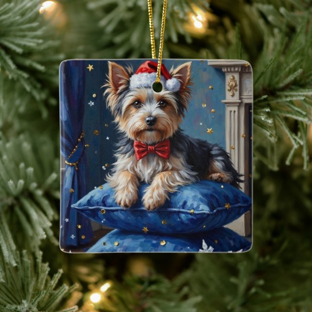 Ornamento De Cerâmica Elegant Biewer Terrier Dog Velvet Christmas (Árvore)