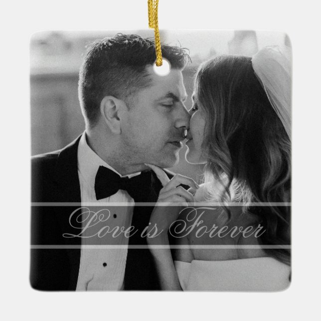 Ornamento De Cerâmica Elegant Black White Wedding Photo Keepsake  (Frente)