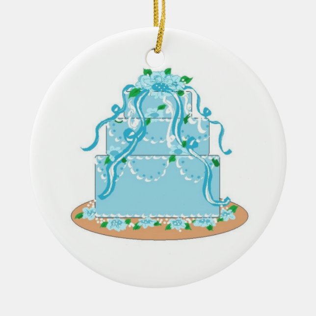 Ornamento De Cerâmica Elegant Blue Designer Cake (Frente)