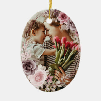 Ornamento De Cerâmica Elegant Custom Simple 2-Photo 2-sided Photo floral