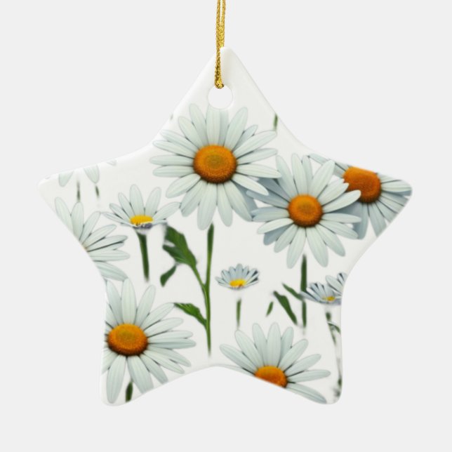Ornamento De Cerâmica Elegant Daisy Boho Floral Christmas (Frente)