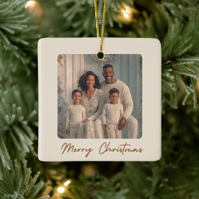Ornamento De Cerâmica Elegant Family Photo Merry Christmas Ornament  (Árvore)