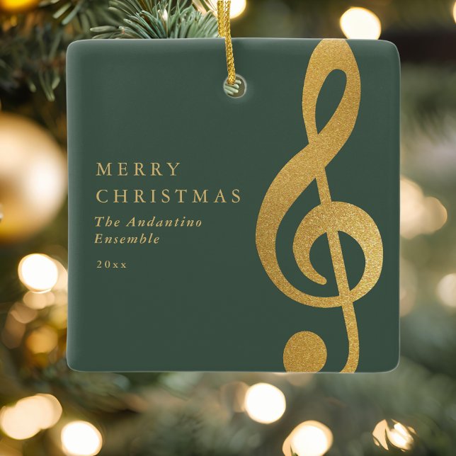 Ornamento De Cerâmica Elegant Gold Treble Clef Music Choir Christmas (Criador carregado)
