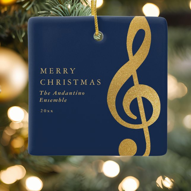 Ornamento De Cerâmica Elegant Gold Treble Clef Music Choir Christmas (Criador carregado)
