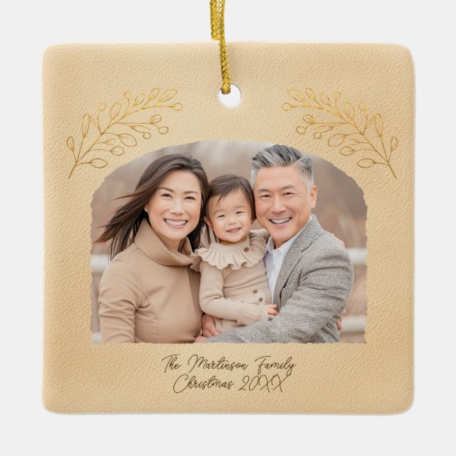 Ornamento De Cerâmica Elegant Golden Branches Arch Photo Beige (Frente)