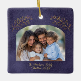 Ornamento De Cerâmica Elegant Golden Branches Arch Photo Blue