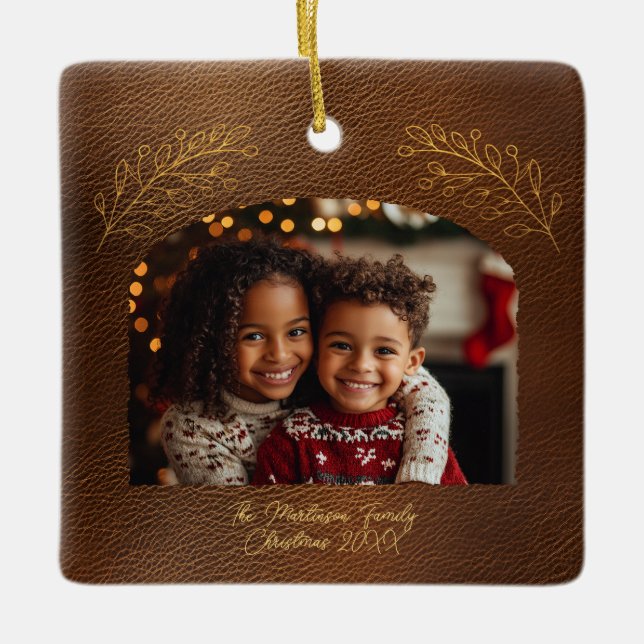 Ornamento De Cerâmica Elegant Golden Branches Arch Photo Brown  (Frente)