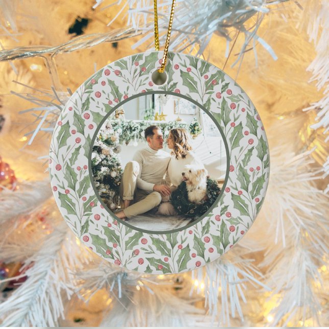 Ornamento De Cerâmica Elegant Just Married Newlywed Photo Christmas (Criador carregado)