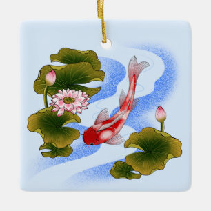 Ornamento De Cerâmica Elegant koi carp in lotus pond