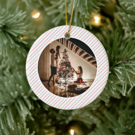 Ornamento De Cerâmica Elegant Modern Red Stripes Christmas Family Photo