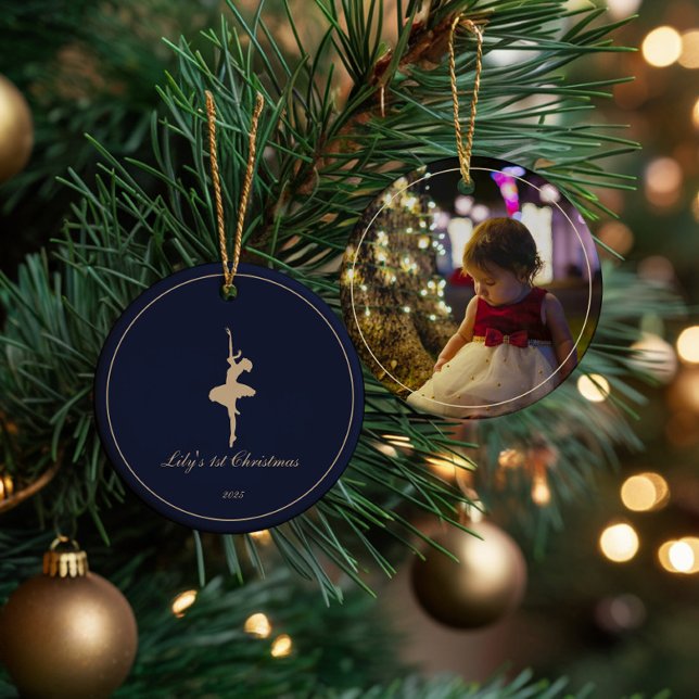 Ornamento De Cerâmica Elegant My First Christmas Personalized ornament (Criador carregado)