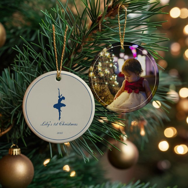 Ornamento De Cerâmica Elegant My First Christmas Personalized ornament (Criador carregado)