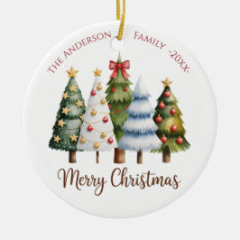 Ornamento De Cerâmica Elegant Reindeer and Christmas Trees