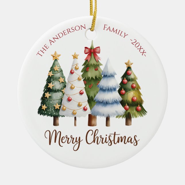 Ornamento De Cerâmica Elegant Reindeer and Christmas Trees (Frente)