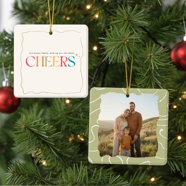Ornamento De Cerâmica Elegant Retro Family Photo Portrait Christmas (Criador carregado)