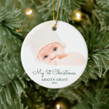 Elegant Script Baby's First Christmas Photo Cerami