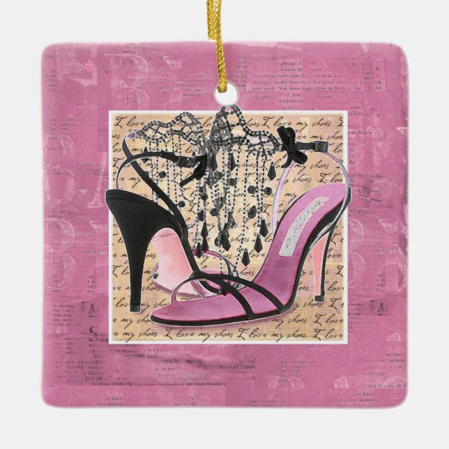 Ornamento De Cerâmica Elegant Shoe Lover I Love My Shoes  (Frente)