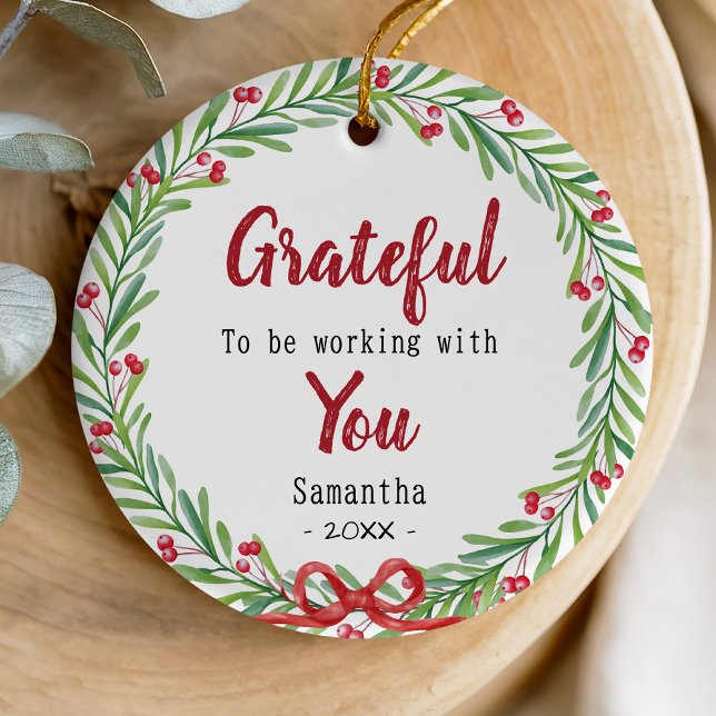 Ornamento De Cerâmica Elegant wreath coworker keepsake (Criador carregado)