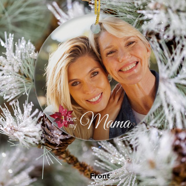 Ornamento De Cerâmica Elegante 2 Foto Mãe do Natal da Filha (Front)