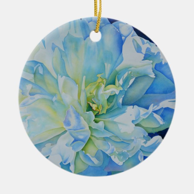 Ornamento De Cerâmica Elegante aguarela floral azul-esverdeada  (Frente)