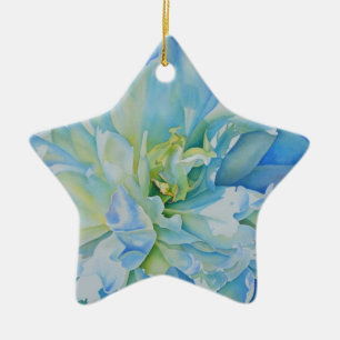 Ornamento De Cerâmica Elegante aguarela floral azul-esverdeada
