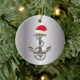 Ornamento De Cerâmica elegante ANCHOR náutico russo + SANTA HAT |
