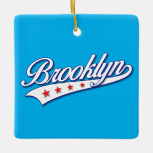 Ornamento De Cerâmica Elegante azul colorido Brooklyn Swoosh Logotipo De