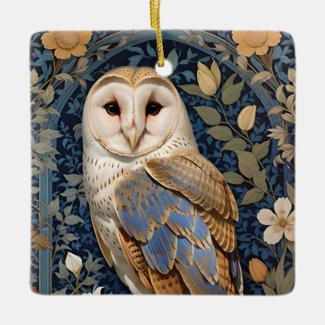 Ornamento De Cerâmica Elegante Barn Owl William Morris Inspirou Floral (Frente)