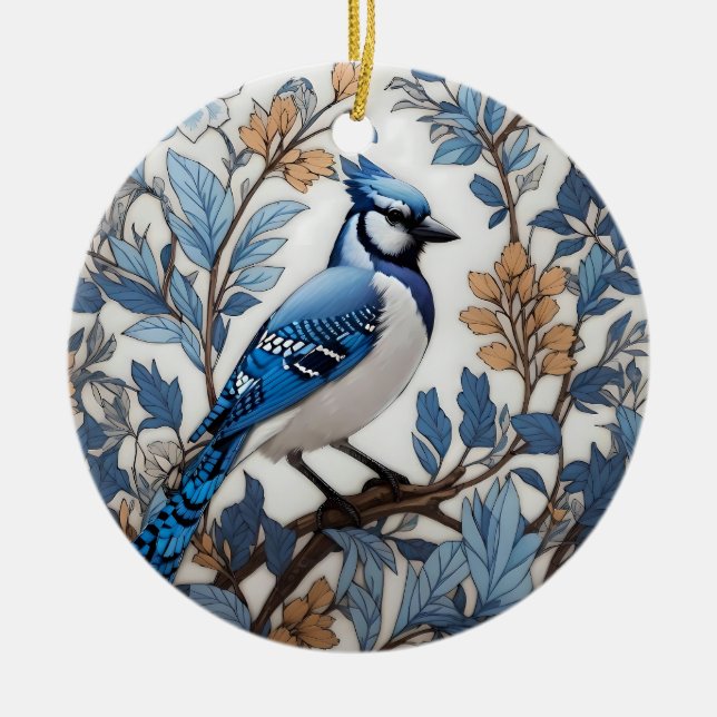 Ornamento De Cerâmica Elegante Blue Jay William Morris Inspirou (Frente)