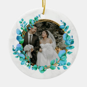 Ornamento De Cerâmica Elegante Botânica Aquarela Para Foto de Casamento
