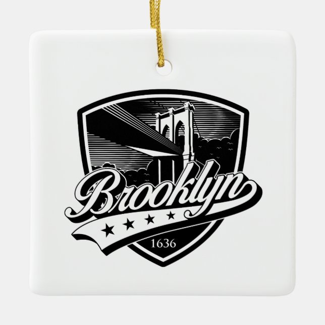 Ornamento De Cerâmica Elegante Brooklyn Shield e Design Swoosh (Frente)