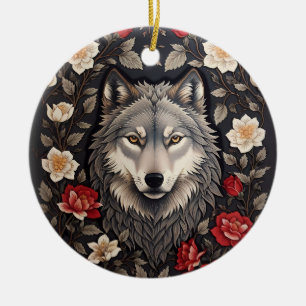 Ornamento De Cerâmica Elegante Cinza Wolf Floral