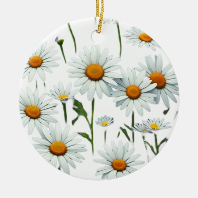 Ornamento De Cerâmica Elegante Daisy Boho Floral Natal (Frente)