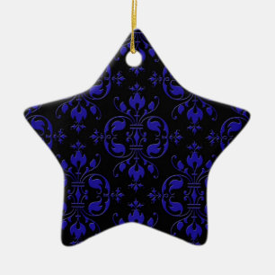 Ornamento De Cerâmica Elegante Damasco Cobalto Azul e Preto