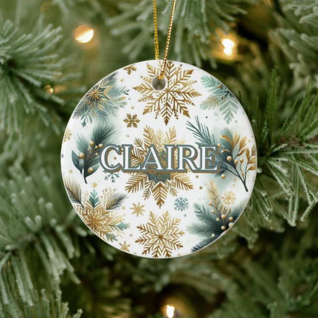 Ornamento De Cerâmica Elegante de Fenda de Neve Dourada Verde de luxo (Árvore)