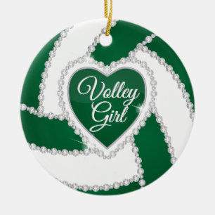 Ornamento De Cerâmica Elegante Diamond Heart Dark Green Voleibol
