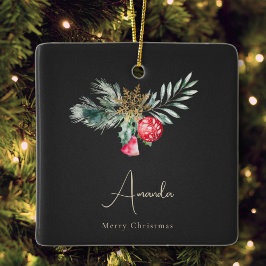 Ornamento De Cerâmica Elegante Dourado Floco de Neve Moderno Feliz Bell 