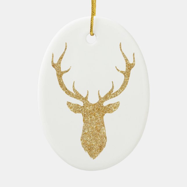 Ornamento De Cerâmica Elegante Faux Dourada Glitter Deer de Natal (Frente)