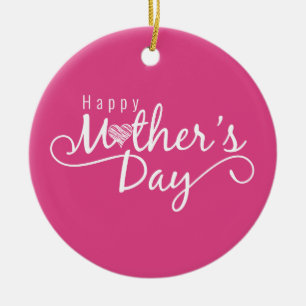 Ornamento De Cerâmica Elegante Feliz Caligrafia do Dia de as mães   Orna