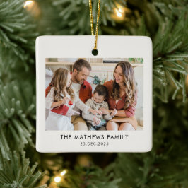 Ornamento De Cerâmica Elegante Foto de Natal Minimalista Moderna da Famí