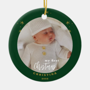 Ornamento De Cerâmica Elegante Foto do Bebê no Primeiro Natal dos Dois L