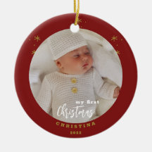 Elegante Foto do Primeiro Natal do Bebê em 2 Lados