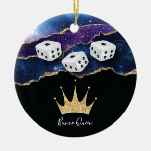 Ornamento De Cerâmica Elegante Girly Glitter Bunco Dice Queen