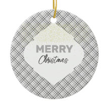 Elegante Glitter Feliz Xadrez de Natal Branco