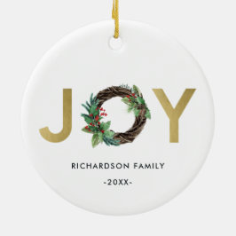 ORNAMENTO DE CERÂMICA ELEGANTE HOLLY BERRY VERMELHO DOURADO JOY WREATH N