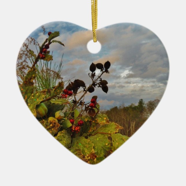 Ornamento De Cerâmica Elegante Holly Christmas, (Frente)